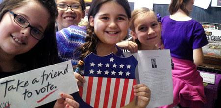 Fourth graders from the Betsey B. Winslow School in New Bedford, MA participated in the 2014 Mock Election.