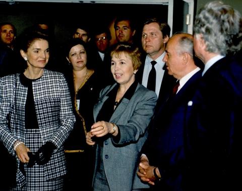 Jacqueline Kennedy Onasiss with Raisa and Mikhail Gorbachev