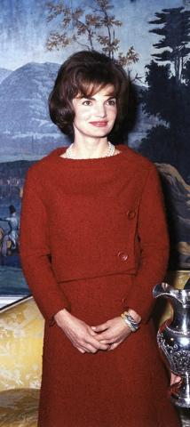 JFKWHP-KN-C19646 (crop). First Lady Jacqueline Kennedy Accepts Silver Pitcher, Diplomatic Reception Room, 5 December 1961