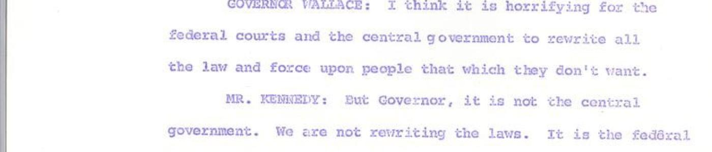 transcript page of conversation between Governor Wallace and Attorney General Kennedy
