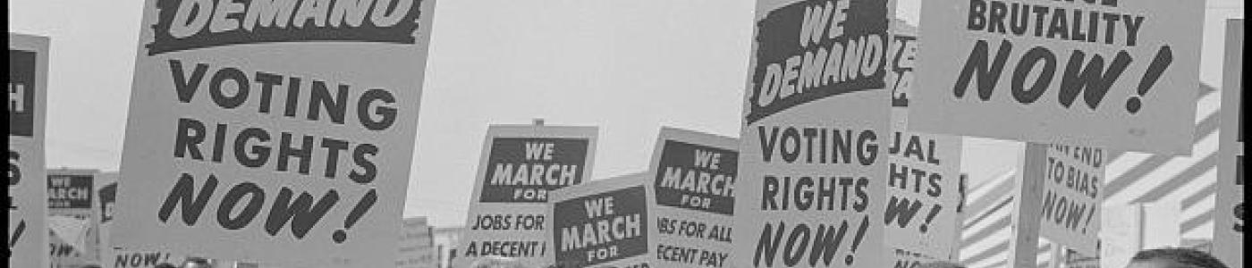 Marchers with signs at the March on Washington for Jobs and Freedom, 1963
