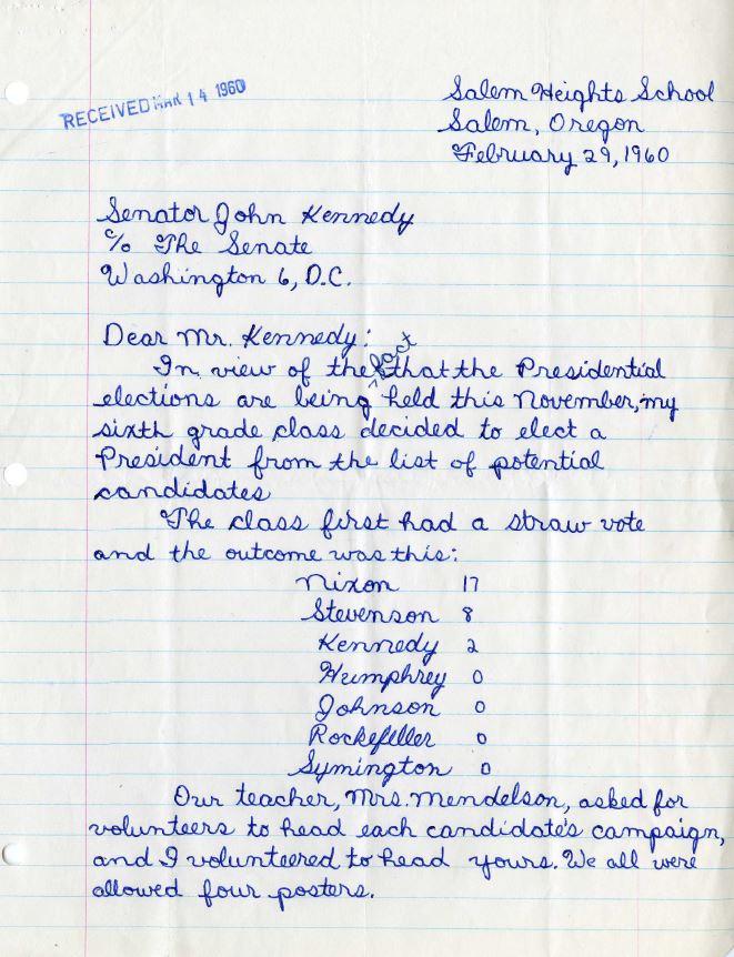 Walter J. Apley letter to JFK