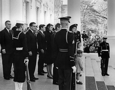 JFKWHP-AR8255-1G. Former First Lady Jacqueline Kennedy Departs White House for President John F. Kennedy’s Funeral Procession to Capitol Building, 24 November 1963