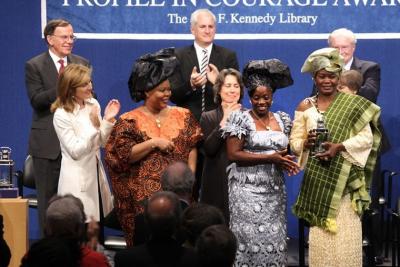 Caroline Kennedy pictured with the Women of Liberia: Leymah Gbowee, Viaba Flomo, and Janet Johnson Bryant
