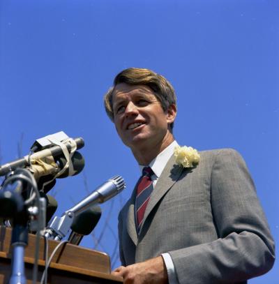 SWPC-RFK-C004-003. Senator Robert F. Kennedy Addresses a Crowd at San Fernando Valley State College, California, 25 March 1968