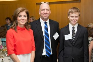 Caroline Kennedy, nominating teacher Timothy Dougherty, and Patrick Reilly, first-place winner of the 2012 Profile in Courage Essay Contest.